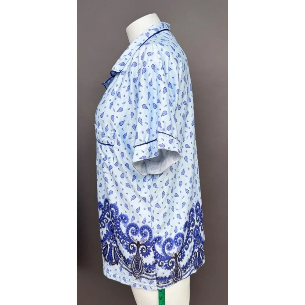 Blue Paisley Pajama Set 3x Short Sleeve Button Top Long Pants Sleepwear Lounge